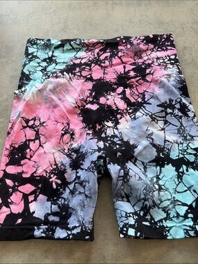 SHEIN Tie-Dye Black, Pink & Aqua Bike Shorts